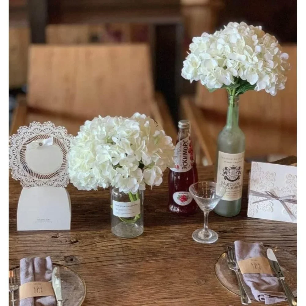 5 count | Long Stem White Hydrangea Flowers Wedding Party Bouquet Centerpiece